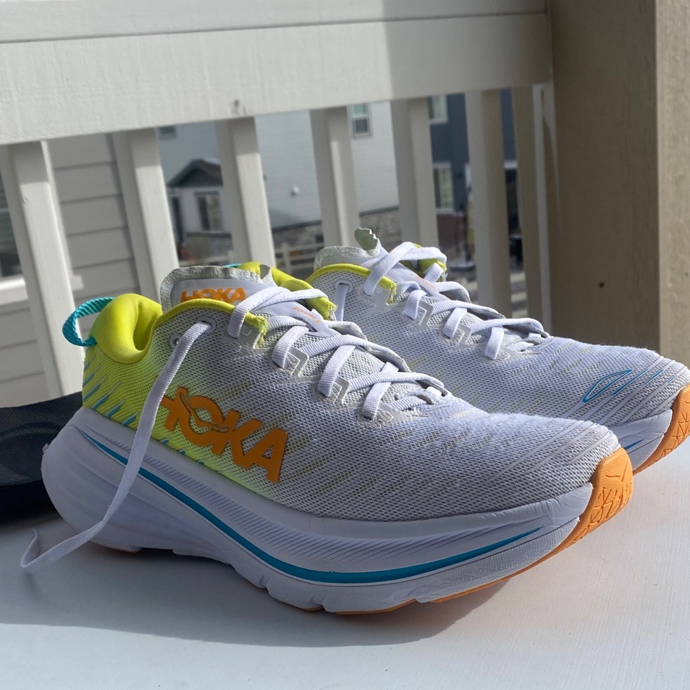 HOKA ONE ONE Bondi X Running Shoes In White Evening Primrose Sz 10B